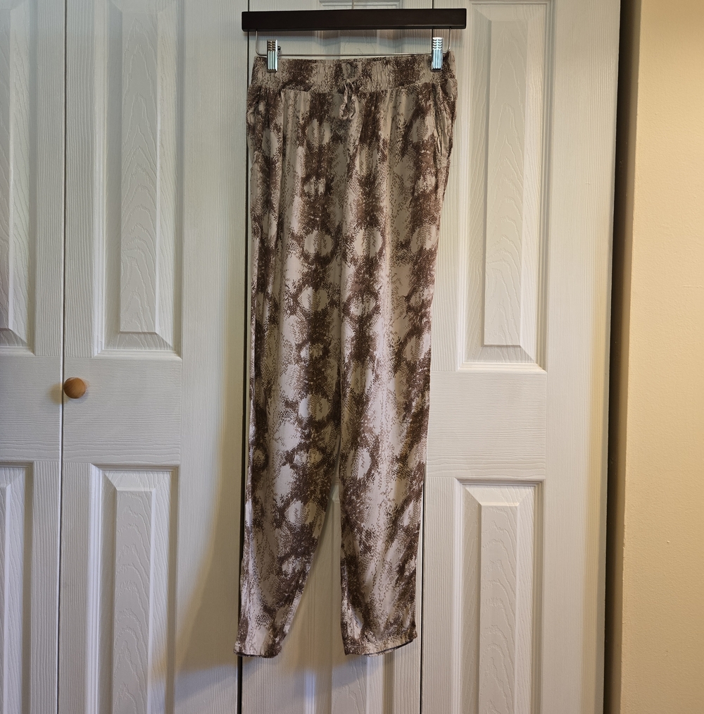 Heart & Hips Beige and Brown Snake-Print Joggers
